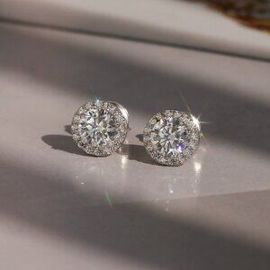 2-Carat Illusion Halo Earrings | CZ Studs in Platinum-Plated Sterling Silver